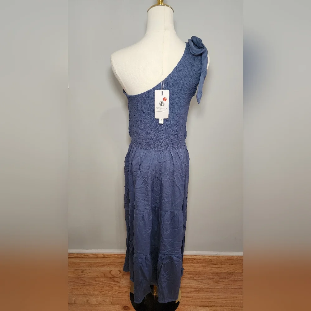 MEROKEETY One-Shoulder Summer Dress Party Beach Vacation w/ Leg Cut Out Size L - Picture 4 of 4